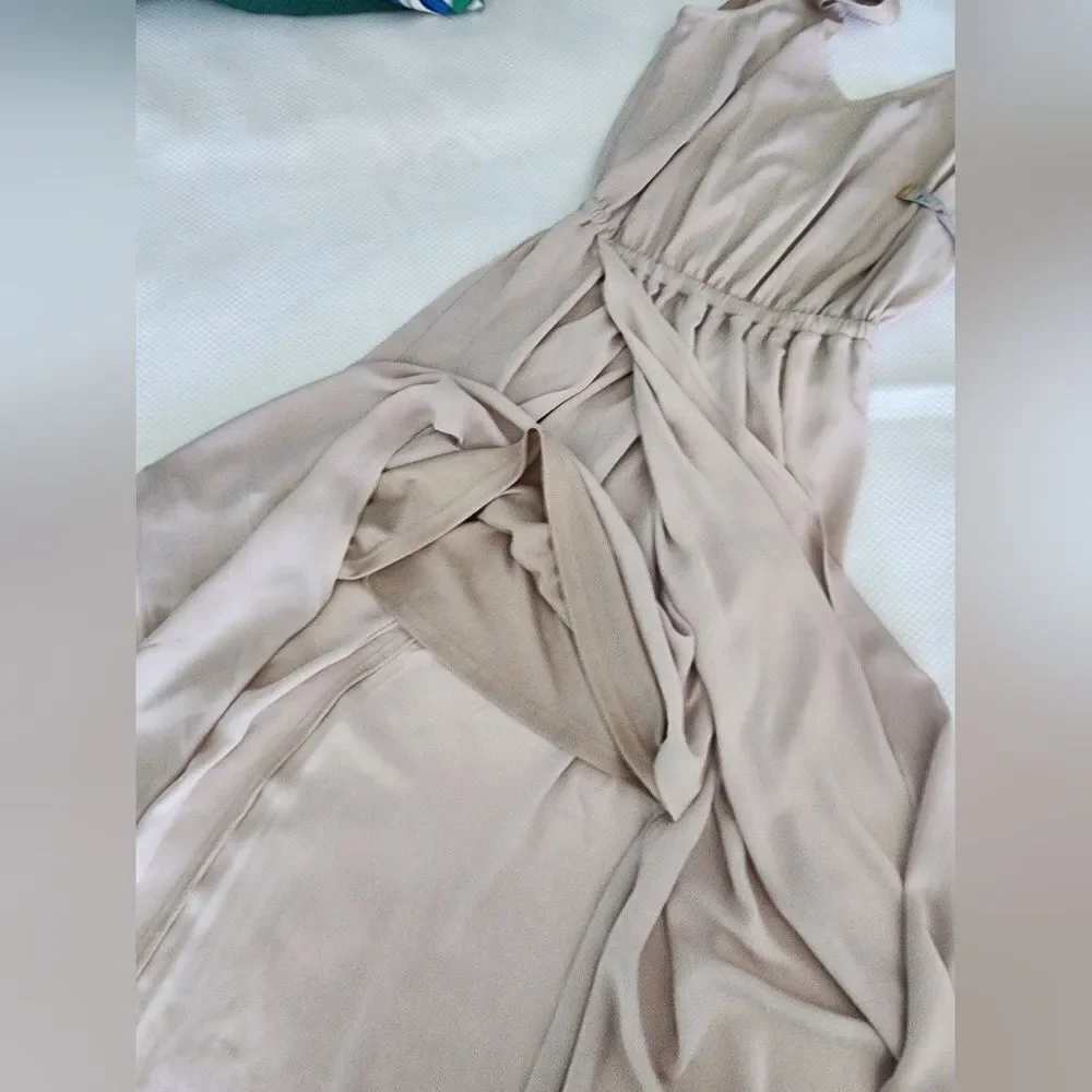 Show Me Your MuMu Soft Cream Tan Pink Sleeveless V-Neck Maxi Dress